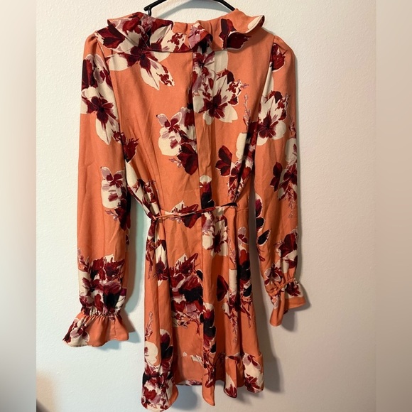 Honey Punch Orange Wrap Blouse with Ruffled Long Sleeves - Picture 2 of 4